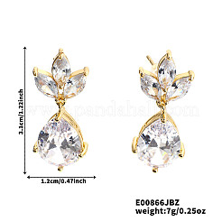 Elegantes pendientes de latón con micropavé de circonitas cúbicas transparentes en forma de lágrima&nbsp;GC0643-1