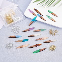 DIY 8 paire de boucles d'oreilles en bois en forme de feuille et d'œil de cheval&nbsp;DIY-FH0001-98