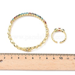 Ensemble de bracelets et bagues en laiton ovale avec micro pavé de zircones cubiques pour femmes&nbsp;SJEW-R002-06G-07