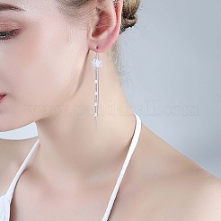 Orecchini pendenti con fiore di strass di cristallo anti-appannamento e perle di conchiglia con nappe&nbsp;JE1040A