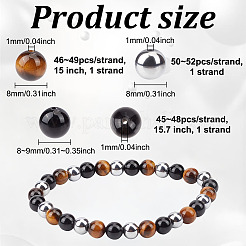 3 filo 3 stili di ematite sintetica non magnetica e ossidiana naturale e fili di perline di occhio di tigre&nbsp;G-ME0001-42