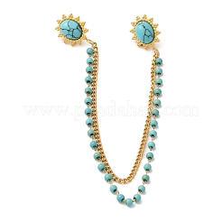 Spilla a catena pendente in acciaio inossidabile 304 con turchese sintetico tinto a pavé&nbsp;JEWB-S021-04G-02