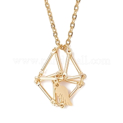 Sacchetto in macramè di ottone con quarzo rosa naturale all'interno e collane con ciondolo in acciaio inossidabile 304 per donna&nbsp;NJEW-JN05607-02