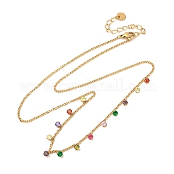 Collane a catena intrecciata con nappa rotonda piatta e zirconi cubici colorati in acciaio inossidabile 304 per donna&nbsp;NJEW-A051-04G
