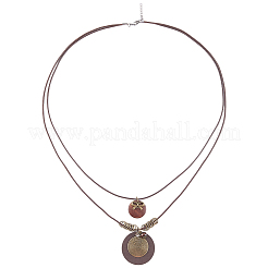 Collier double rang avec pendentif en bois et alliage bohème (1 pièce) pour femme&nbsp;NJEW-CL0001-37