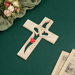 Wanddekoration in Form eines Holzkreuzes mit ineinander verschlungenen Herzen&nbsp;AJEW-WH0752-702A