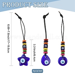 4 ornement suspendu fait main en lampwork et perles de bois bleu contre le mauvais œil&nbsp;HJEW-FS00080