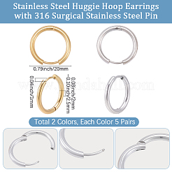 20 pieza de pendientes de aro huggie de acero inoxidable 202 de 2 colores&nbsp;EJEW-BBC0002-35