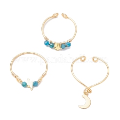 3 pz anello da dito con perline rotonde sfaccettate in apatite naturale avvolte in filo di rame per donna&nbsp;RJEW-JR00888-01