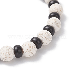 Braccialetti elastici con perline di pietra lavica naturale e guscio di cocco per donne e uomini&nbsp;BJEW-JB12470-03