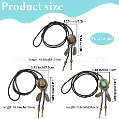 3 stücke 3 arten schwarz pu imitation leder legierung pflastern synthetische türkis feder cowboy hut polo krawatte lasso halsketten für männer&nbsp;NJEW-GF0001-17