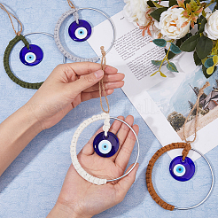 4 Stück 4 Farben handgewebter Baumwollfaden mit türkischem Glas-Böse-Auge-Wandbehang-Ornament&nbsp;HJEW-FH0001-63