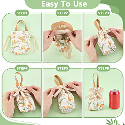 Sacs fourre-tout à bonbons de mariage en toile imprimée à fleurs&nbsp;ABAG-WH0072-044B