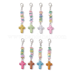Croix en turquoise synthétique avec décorations pendentifs en pépites de coquillages d'eau douce naturels&nbsp;HJEW-JM04256