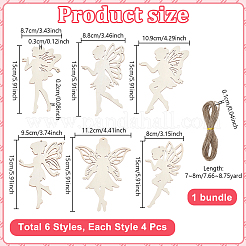 Ensemble de 24 pendentif ange en bois brut&nbsp;AJEW-WH0752-612