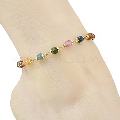 Cavigliere con catena di perline cubiche sfaccettate in tormalina naturale multicolore.&nbsp;AJEW-AN00875