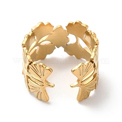 Anillo abierto de hoja de ginkgo de acero inoxidable 304 con revestimiento iónico (IP) para mujer&nbsp;RJEW-K245-42G
