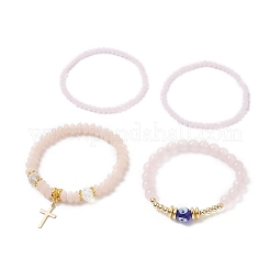 4 pièces 3 style lampwork mauvais œil & verre & synthétique hématite perles extensibles ensemble de bracelets&nbsp;BJEW-JB09144-02