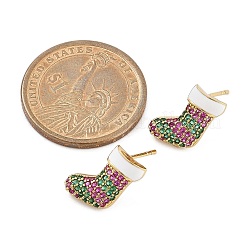 Orecchini a bottone in zirconia cubica in ottone placcato a cremagliera di Natale&nbsp;EJEW-K245-54A-G