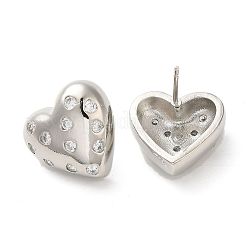 Pendientes de circonita cúbica micro pavimentados de latón chapado en forma de corazón para mujer&nbsp;EJEW-O001-03P