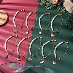 Bracelets à breloques en verre et alliage émaillé sur le thème de Noël&nbsp;BJEW-JB10907