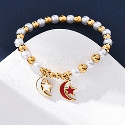 201 bracelets extensibles à perles rondes en acier inoxydable&nbsp;BJEW-C090-03G-E