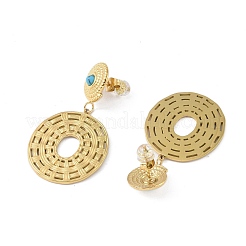 Orecchini pendenti a disco in corda di acciaio inossidabile 304 e turchese naturale per donna&nbsp;EJEW-G390-05G-02
