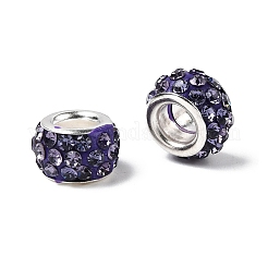 Perline europee a foro largo con strass in argilla polimerica con anime in ottone placcato color argento&nbsp;FPDL-R002-07