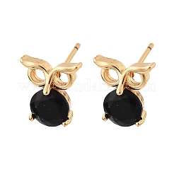 Orecchini a bottone con gufo in ottone micro pavé di zirconi cubici per donna&nbsp;EJEW-G428-10G-02