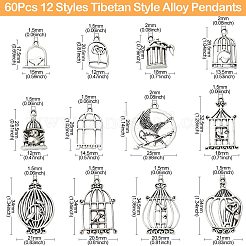 60 pièces 12 styles pendentifs en alliage de style tibétain&nbsp;FIND-CJ0001-87