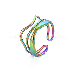 Anillo abierto con forma de onda de alambre de acero inoxidable 304 de color arcoíris para mujer&nbsp;RJEW-N038-047M