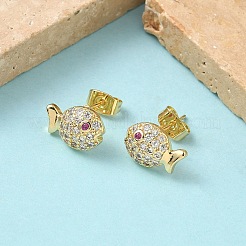 Pendientes de latón con micropavé de circonitas cúbicas transparentes&nbsp;EJEW-Z144-17G