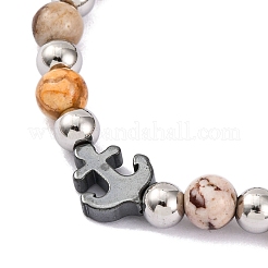 Braccialetto con perline di ancoraggio in pietra mista naturale ed ematite magnetica sintetica&nbsp;BJEW-P339-01P-01