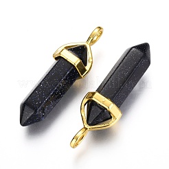 Pendentifs pointus à double extrémité en pierre d'or synthétique bleue&nbsp;G-G902-C12