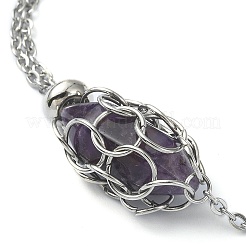 Braccialetti con cursore a maglie bullet con ametista naturale&nbsp;BJEW-JB09901-01