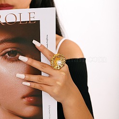 Anillos abiertos de acero inoxidable 304 con perlas de imitación para mujer&nbsp;WGBE2F6-02
