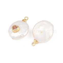 Colgantes de latón con micropavé de circonitas cúbicas y perlas naturales&nbsp;KK-Z146-07A-01