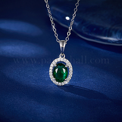 Collares colgantes ovalados de vidrio de plata esterlina para mujer&nbsp;PM6315-1