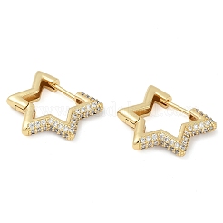 Orecchini a cerchio con stella in ottone placcato a cremagliera con micro pavè di zirconi cubici&nbsp;EJEW-Z059-15G