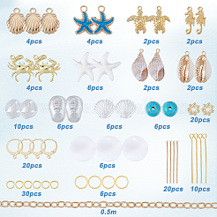 DIY-Set zur Herstellung von Leverback-Ohrringen mit Meeresmotiven aus Muscheln und synthetischem Türkis&nbsp;DIY-SC0025-85