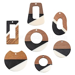 14pcs 7 pendentifs en résine et bois de noyer de style&nbsp;RESI-LS0001-21
