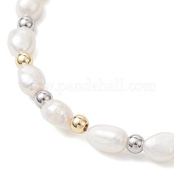 Pulseras de perlas cultivadas de agua dulce naturales y cuentas de latón para mujer&nbsp;BJEW-JB12894