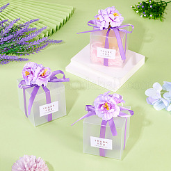 Boîtes d'emballage de cadeaux de bonbons en PVC transparent avec ruban et fleur artificielle&nbsp;CON-TAC0001-20E