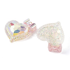 Coeur en résine époxy transparente avec cabochons décodens bowknot&nbsp;CRES-M034-07D