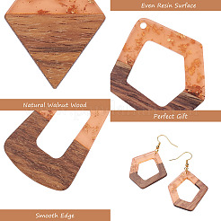 30pcs 15 estilo resina transparente y colgantes de madera de nogal&nbsp;RESI-FW0001-04