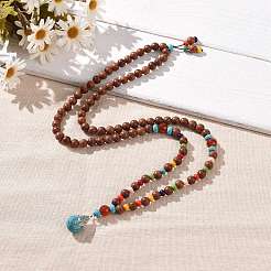 Colliers de perles de bois et de cornaline naturelle et de turquoise synthétique&nbsp;NJEW-JN04136