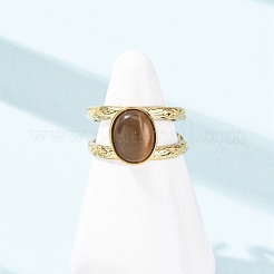 Anillos tipo brazalete de acero inoxidable 304 con diseño de ojo de gato de vidrio para mujer&nbsp;RJEW-K309-40G