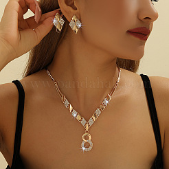 Set di collane con ciondolo numero 8 in lega di strass e orecchini a rombo per donna&nbsp;FS-WG20DB5-01