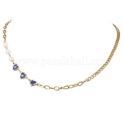2 collana a catena con maglie in vetro e acciaio inossidabile 304&nbsp;NJEW-JN05594