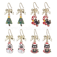 4 Paar 4 Stile Weihnachtsthema Legierung Emaille baumeln Ohrringe&nbsp;EJEW-JE06562
